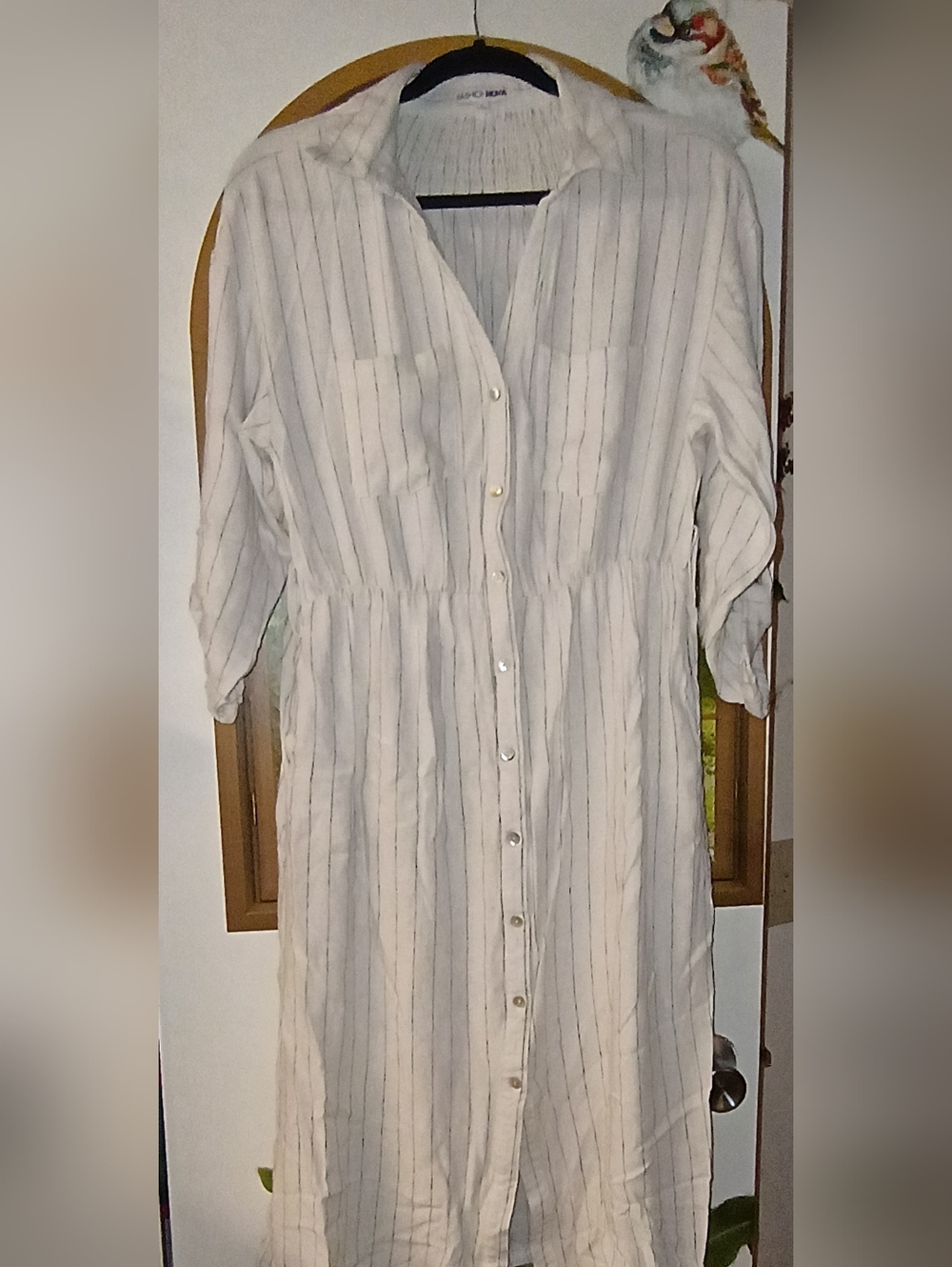 Fashion Nova Cream Striped Midi Shirt Dress